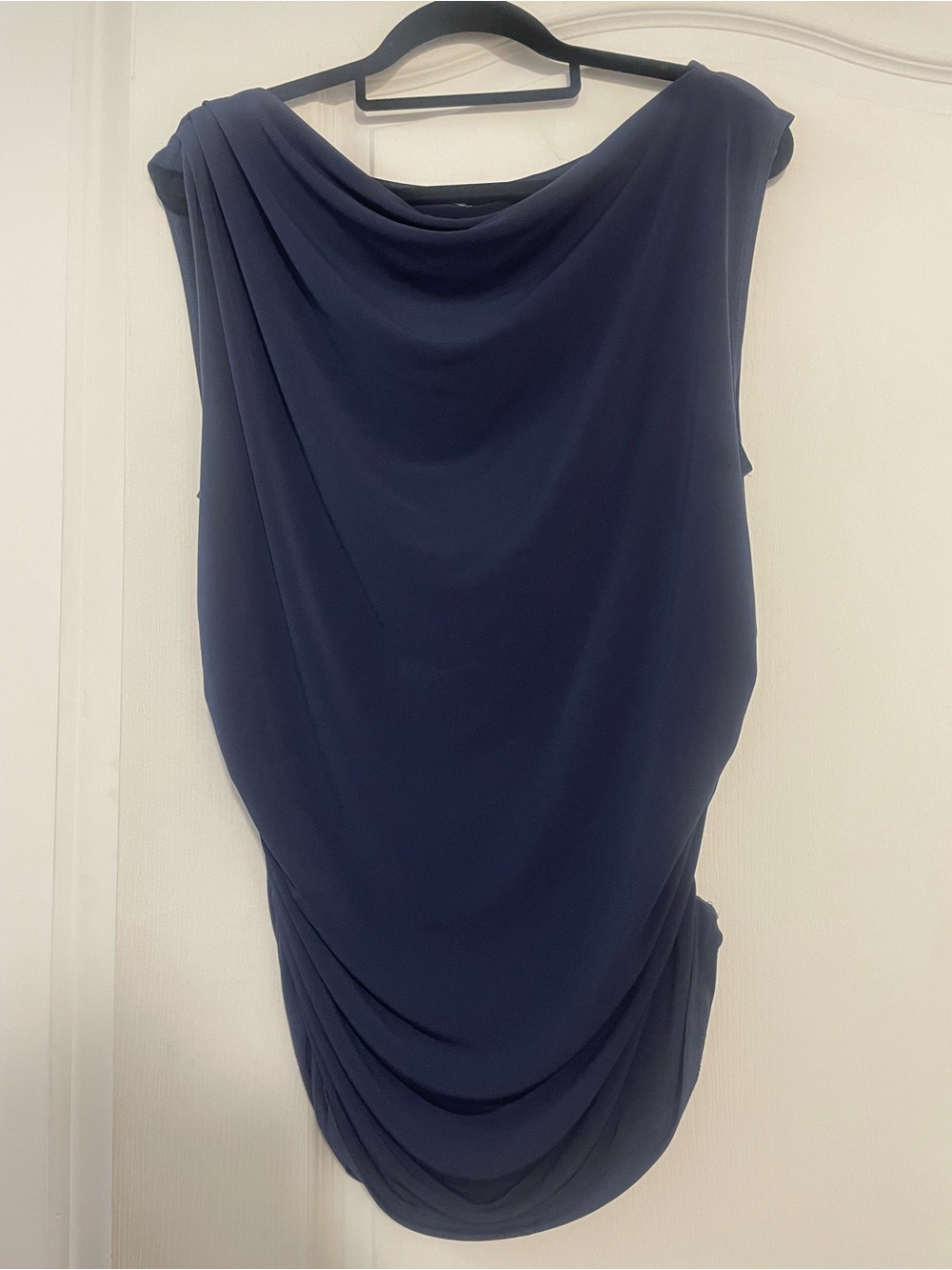 Drape-Front Navy Sleeveless Top, Size XL